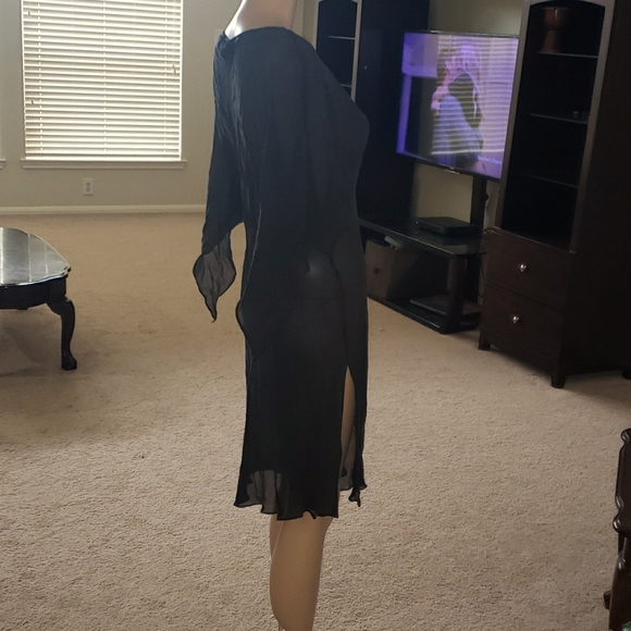 Express L semi sheer vneck dramatic flutter sleeve side slits embroidered flower - Picture 7 of 9